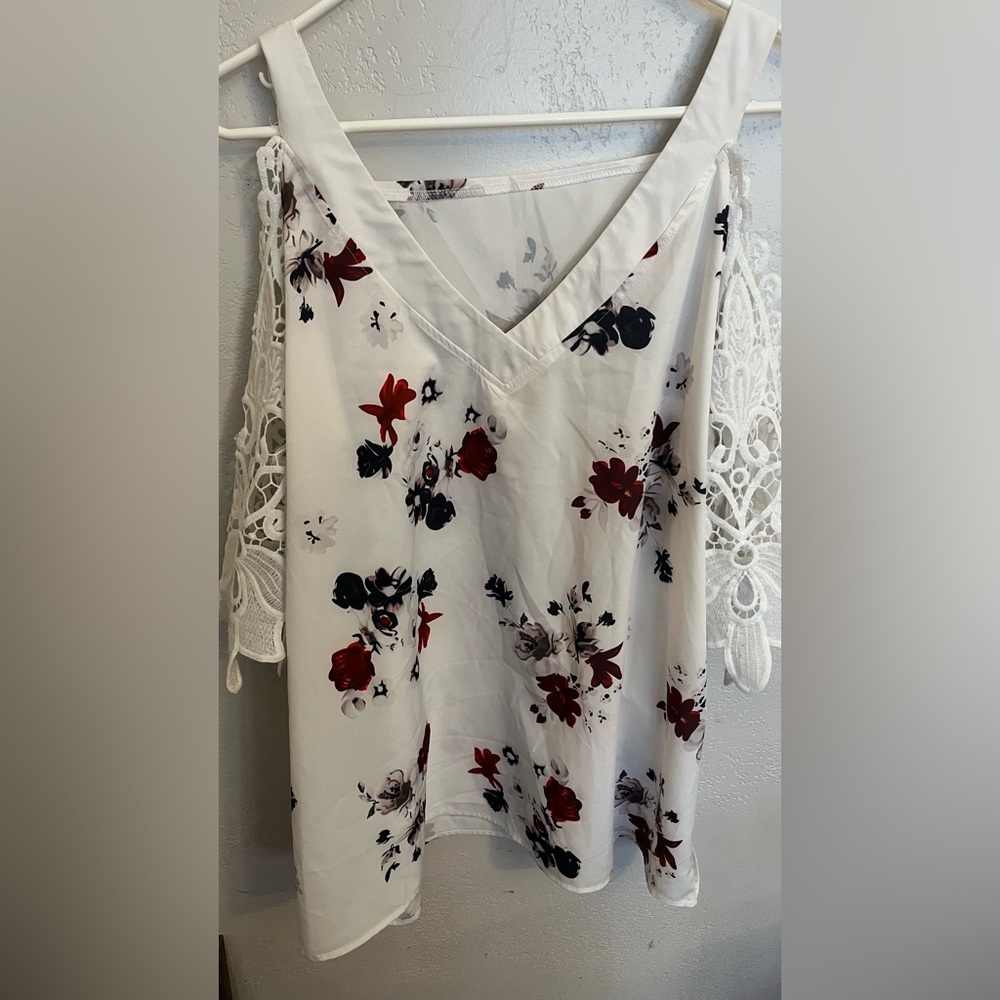 White Floral Blouse size XL